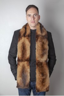 Polecat fitchew fur stole-scarf, dark brown